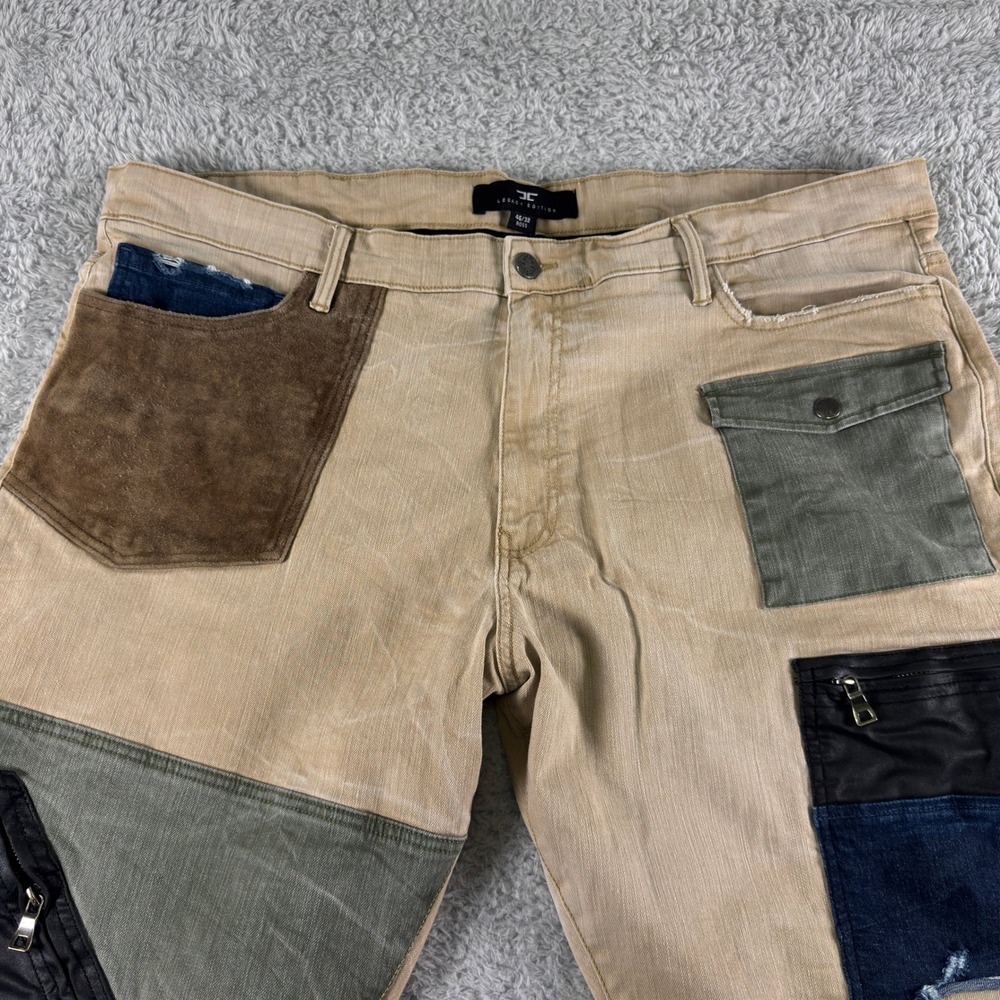 Jordan Craig Legacy Edition Ross Patchwork Jeans Mens 46x32 Tan Multi Pocket